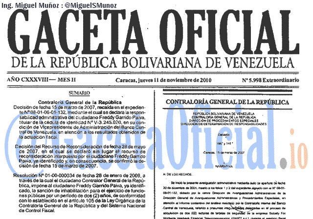 Gaceta Oficial 5998 del 11 Noviembre 2010