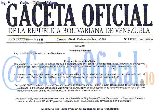 Gaceta Oficial 5999 del 13 Noviembre 2010