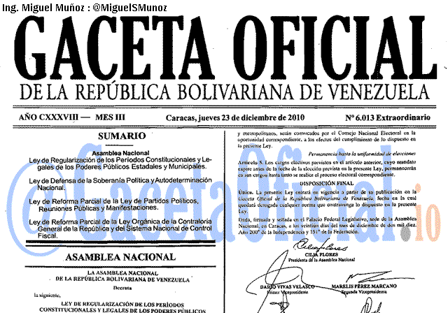 Gaceta Oficial 6013 del 23 Diciembre 2010