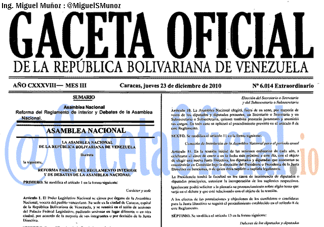 Gaceta Oficial 6014 del 23 Diciembre 2010