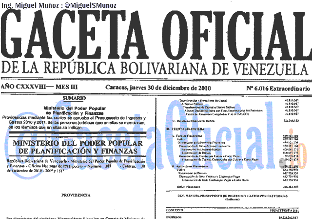 Gaceta Oficial 6016 del 30 Diciembre 2010