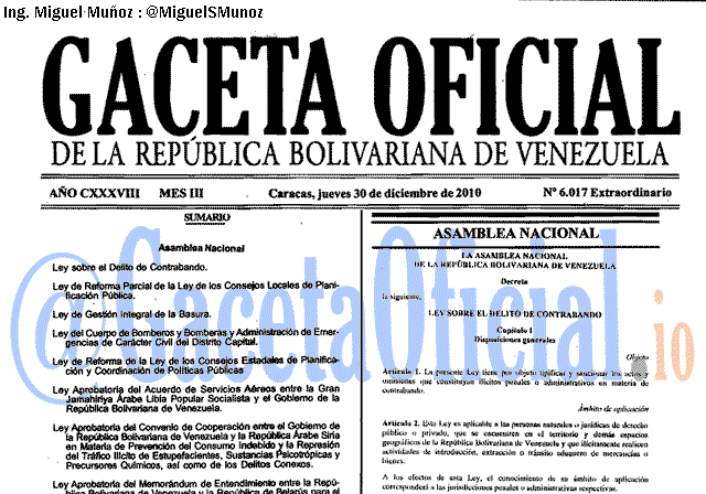 Gaceta Oficial 6017 del 30 Diciembre 2010