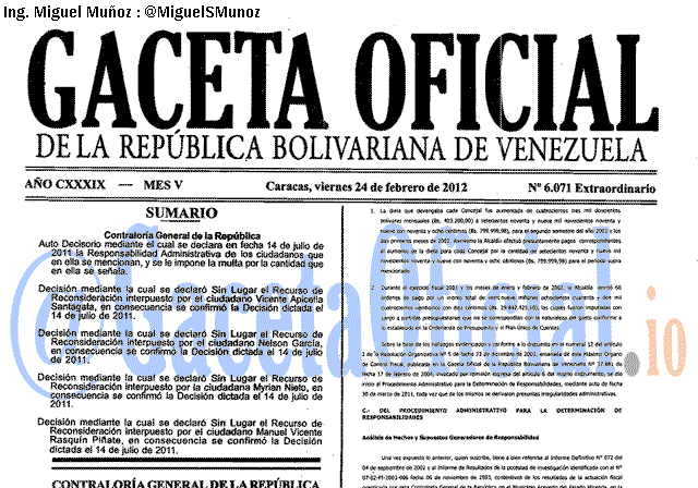 Gaceta Oficial 6071 del 24 Febrero 2012