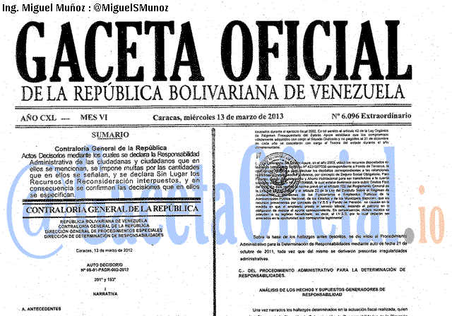 Gaceta Oficial 6096 del 13 Marzo 2013