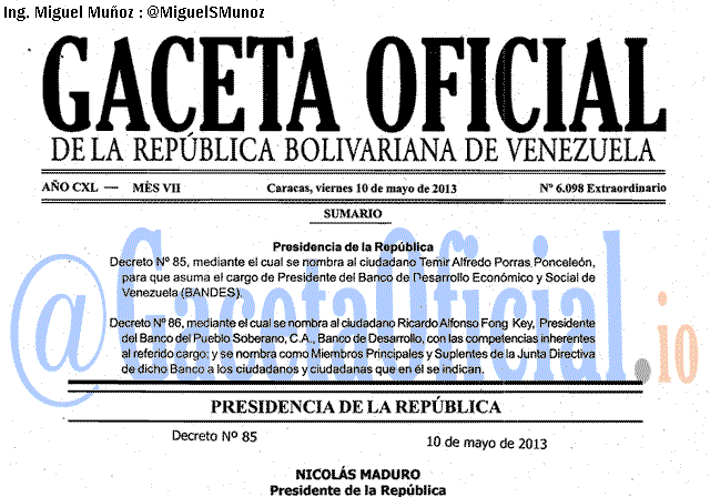 Gaceta Oficial 6098 del 10 Mayo 2013
