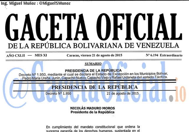 Gaceta Oficial 6194 del 21 agosto 2015