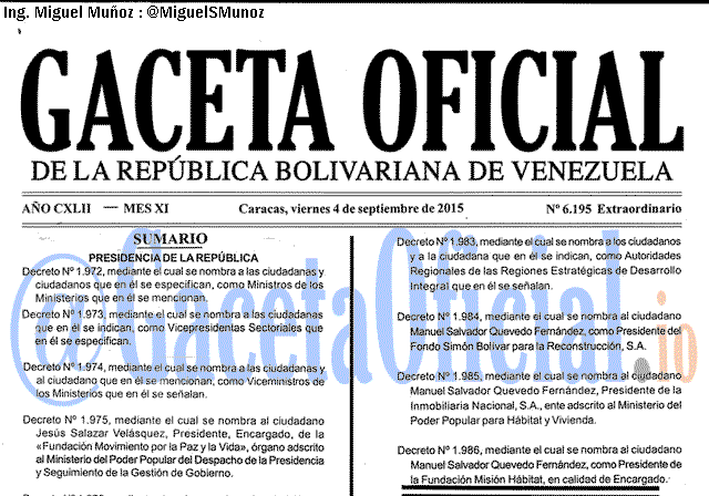 Gaceta Oficial 6195 del 4 septiembre 2015