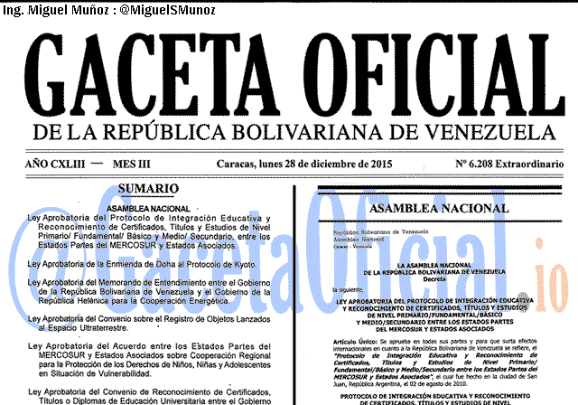 Gaceta Oficial 6208 del 28 diciembre 2015 