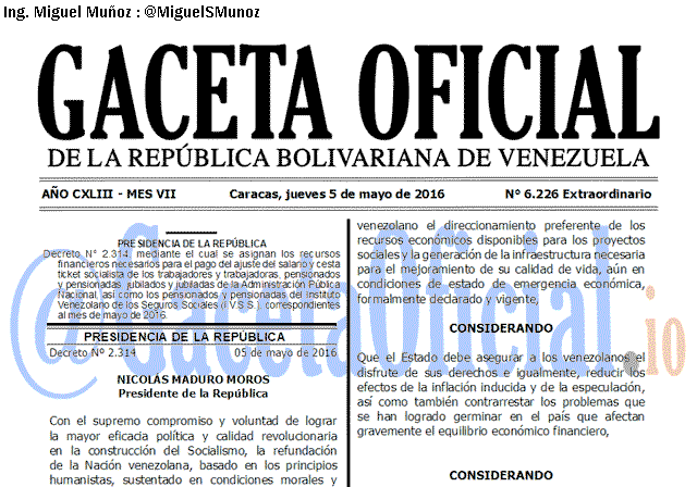 Gaceta Oficial 6226 del 5 mayo 2016
