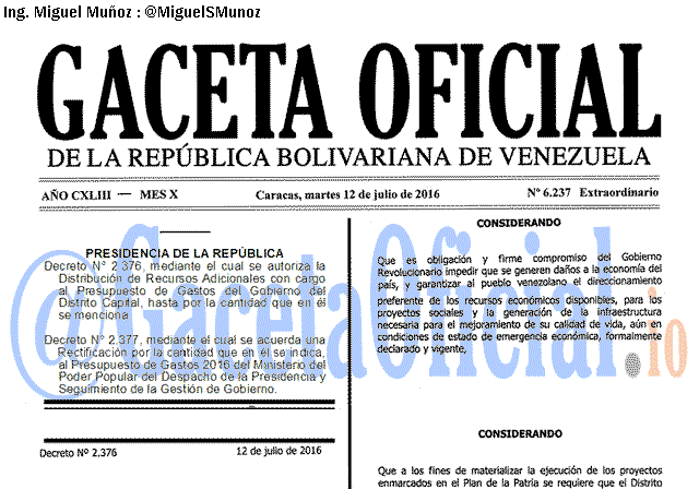Gaceta Oficial 6237 del 12 julio 2016