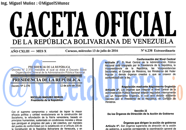 Gaceta Oficial 6238 del 13 julio 2016