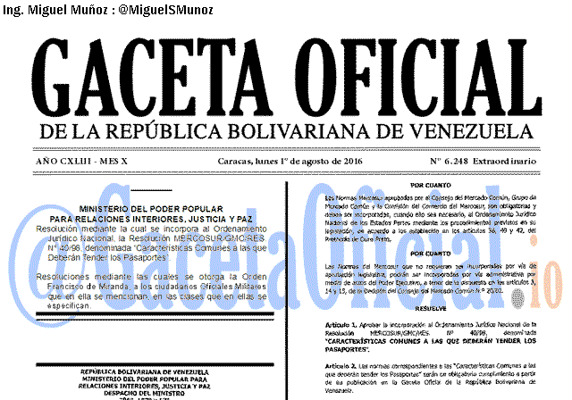 Gaceta Oficial 6248 del 4 agosto 2016