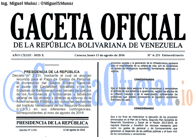 Gaceta Oficial 6251 del 15 agosto 2016