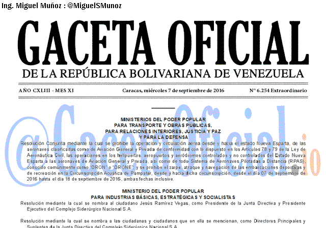 Gaceta Oficial 6254 del 7 septiembre 2016