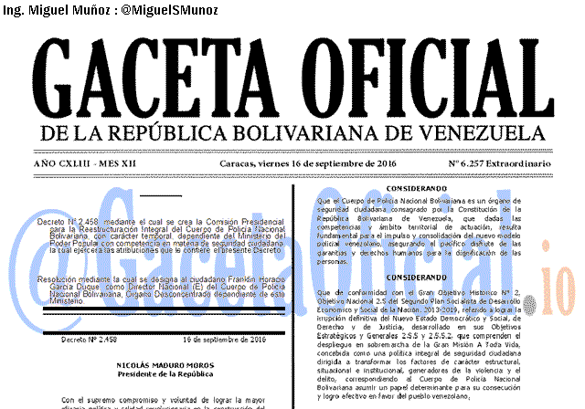 Gaceta Oficial 6257 del 16 septiembre 2016