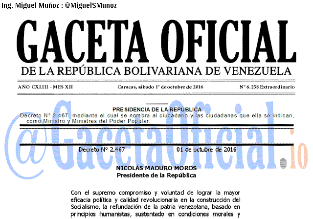 Gaceta Oficial 6258 del 1 octubr 2016