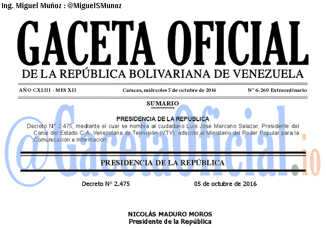 Gaceta Oficial 6260 del 5 octubr 2016
