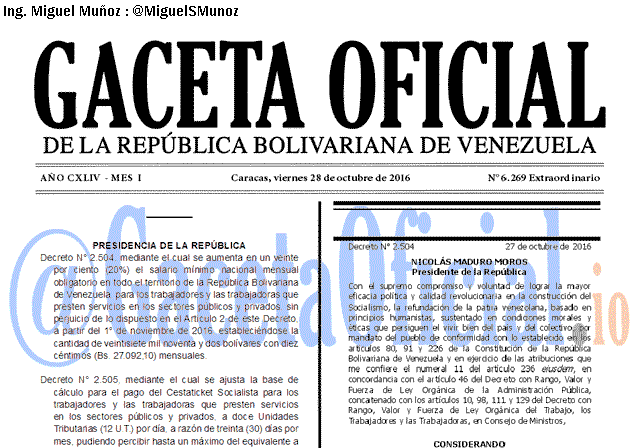 Gaceta Oficial 6269 del 28 octubre 2016