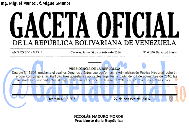 Gaceta Oficial 6270 del 31 octubre 2016
