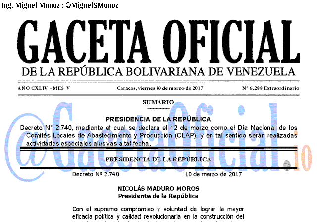 Gaceta Oficial 6288 del 10 marzo 2017 Gaceta Oficial 6288 del 10 marzo 2017