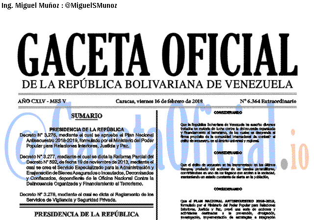 Gaceta Oficial 6364 del 16 Febrero 2018 Gaceta Oficial 6364 del 16 febrero 2018