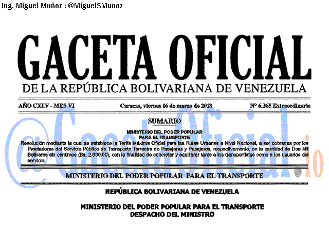 Gaceta Oficial 6365 del 16 marzo 2018
