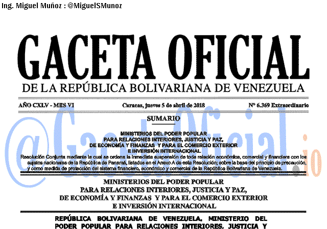 Gaceta Oficial 6369 del 5 abril 2018 Gaceta Oficial 6369 del 5 abril 2018