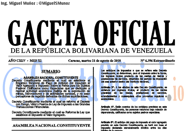 Gaceta Oficial 6396 del 21 Agosto 2018