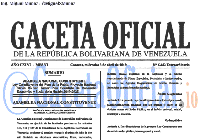 Gaceta Oficial 6442 del 3 Abril 2019 Gaceta Oficial 6442 del 3 Abril 2019