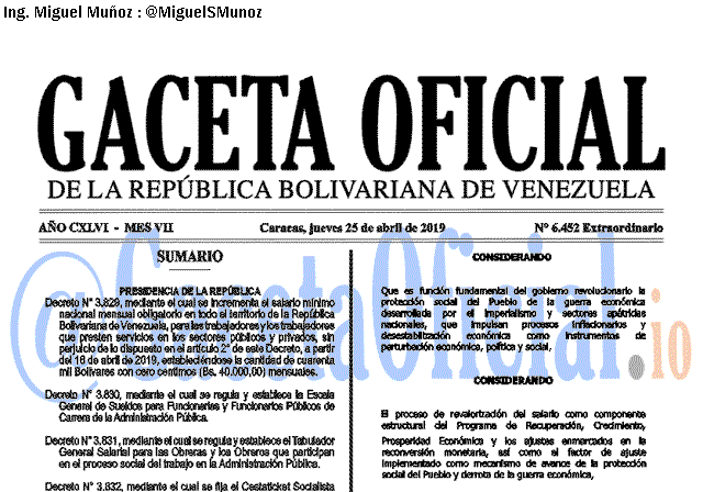 Gaceta Oficial 6452 del 25 Abril 2019 Gaceta Oficial 6452 del 25 Abril 2019