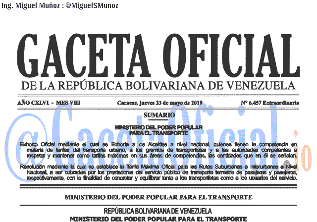 Gaceta Oficial 6457 del 23 Mayo 2019
