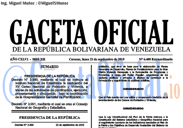 Gaceta Oficial 6480 del 23 Septiembre 2019 Gaceta Oficial 6480 del 23 septiembre 2019
