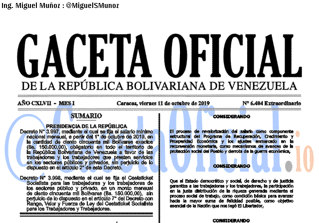 Gaceta Oficial 6484 del 11 Octubre 2019