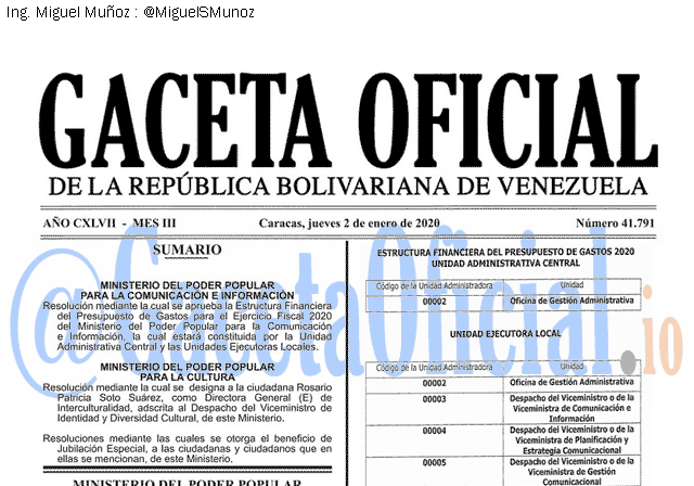Gaceta Oficial 41791 del 2 Enero 2020