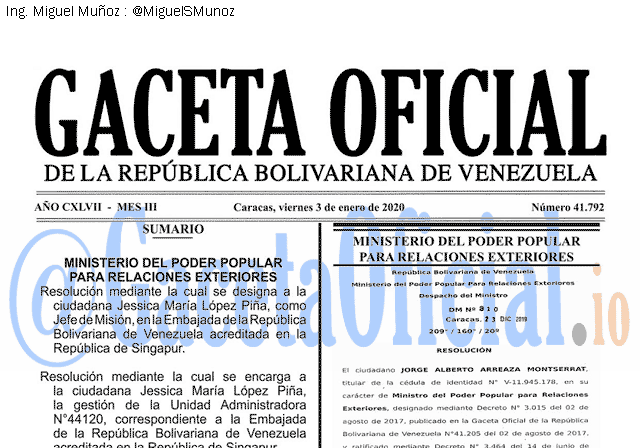 Gaceta Oficial 41792 del 3 Enero 2020