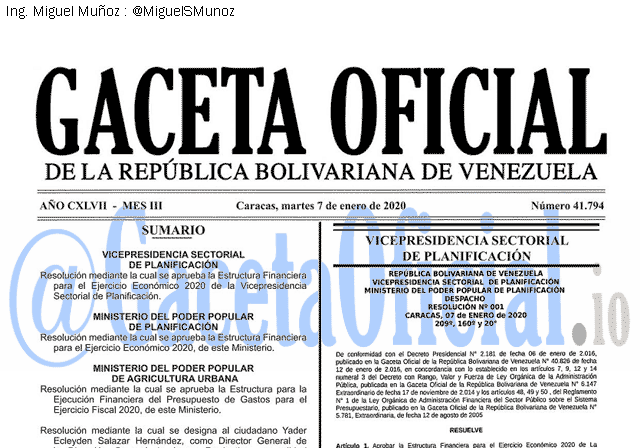 Gaceta Oficial 41794 del 7 Enero 2020