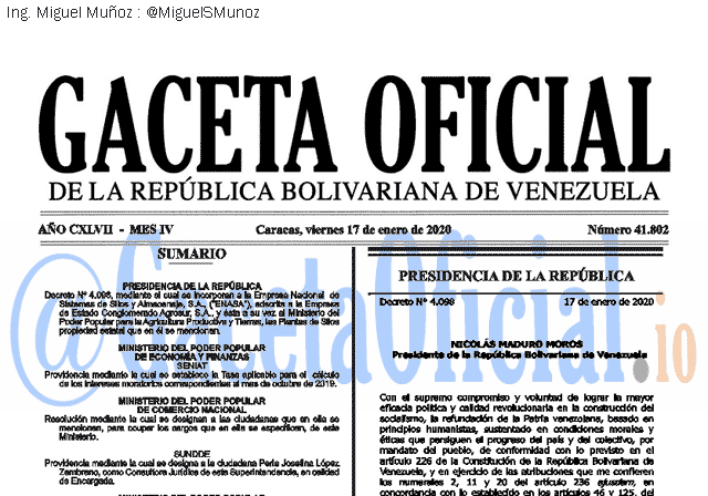 Gaceta Oficial 41802 del 17 Enero 2020