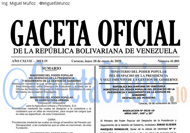 Gaceta Oficial 41803 del 20 Enero 2020