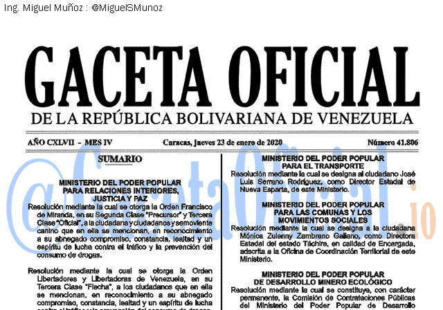 Gaceta Oficial 41806 del 23 Enero 2020