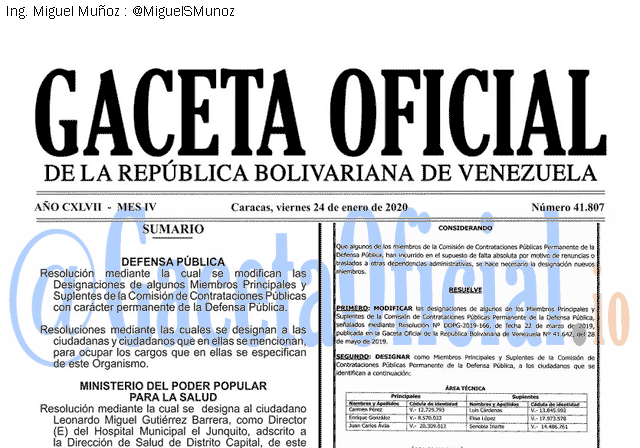 Gaceta Oficial 41807 del 24 Enero 2020