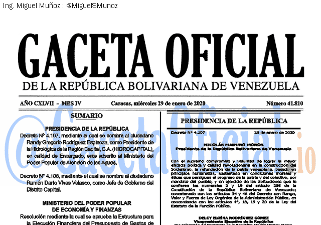 Gaceta Oficial 41810 del 29 Enero 2020