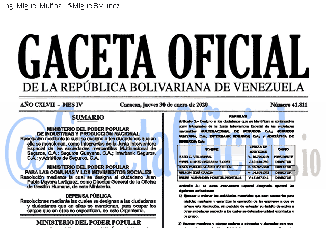 Gaceta Oficial 41811 del 30 Enero 2020