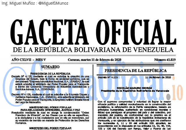 Gaceta Oficial 41819 del 11 febrero 2020