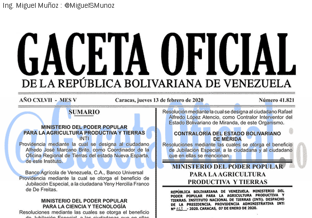 Gaceta Oficial 41821 del 13 febrero 2020