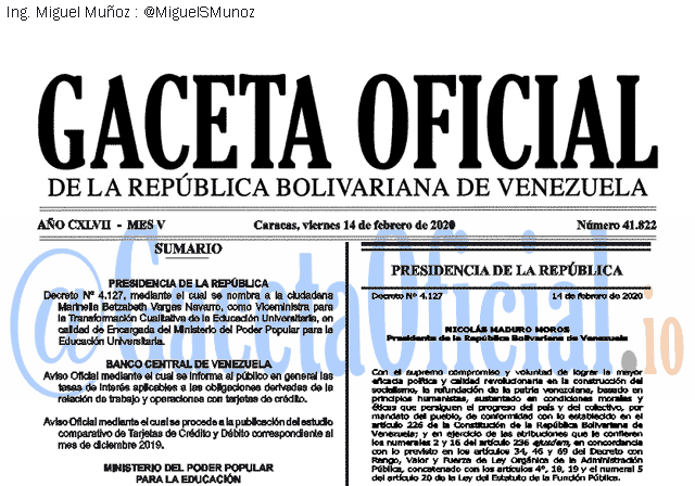 Gaceta Oficial 41822 del 14 febrero 2020