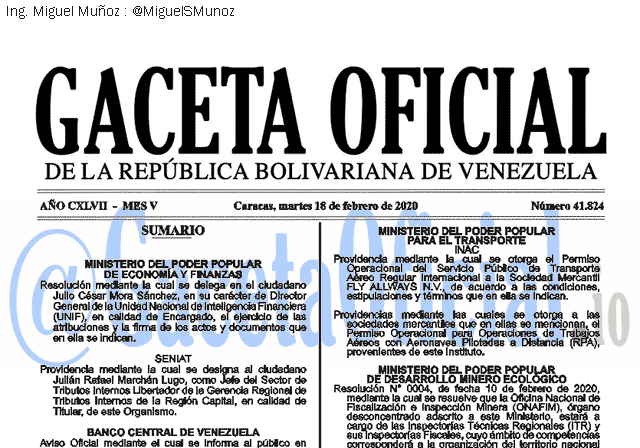 Gaceta Oficial 41824 del 18 febrero 2020