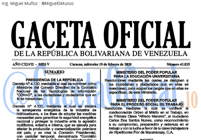 Gaceta Oficial 41825 del 19 febrero 2020