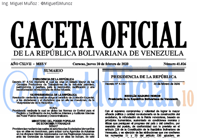 Gaceta Oficial 41826 del 20 febrero 2020