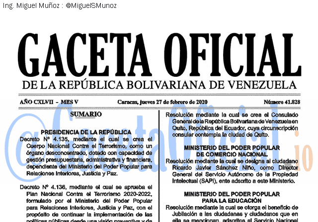 Gaceta Oficial 41828 del 27 febrero 2020