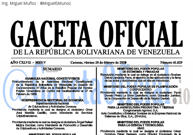 Gaceta Oficial 41829 del 28 febrero 2020